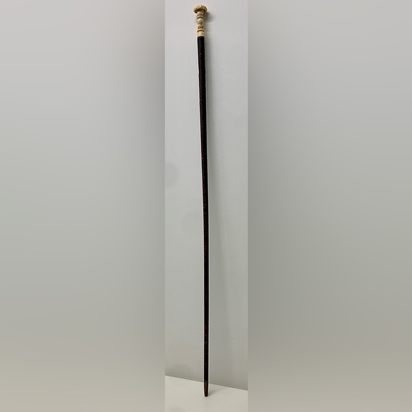 19th Century Antique Turned Bone Stacked Leather Walking Stick England - Picture 15 of 16